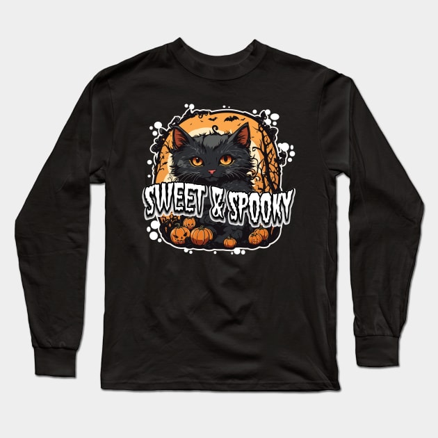 Sweet and Spooky - Halloween Cat Long Sleeve T-Shirt by Gothic Museum